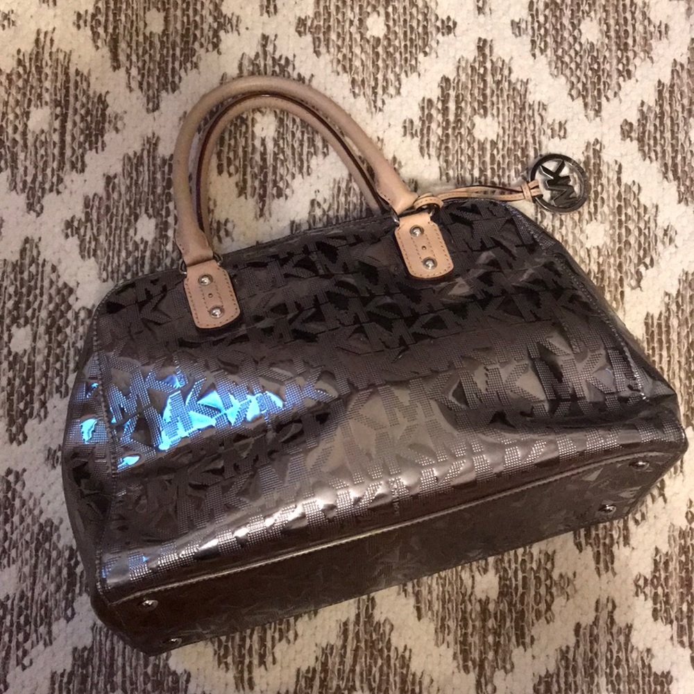 Michael Kors Metallic Silver Bowling Satchel
